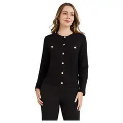 LORENZO DI PONTTI - Cardigan Escote Redondo Bolsillos Falsos Mujer Negro