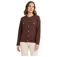 LORENZO DI PONTTI - Cardigan Escote Redondo Bolsillos Falsos Mujer Café