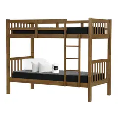 CELTA - Litera de Madera desmontable Rustika + 2 Colchón Imperial 1 plaza + textil
