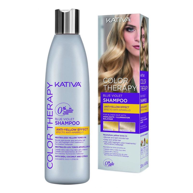 KATIVA Color Therapy Blue Violet Shampoo | Mattierendes Anti-Gelb-Shampoo Für Blonde, Graue & Weiße Haare, 355 Ml