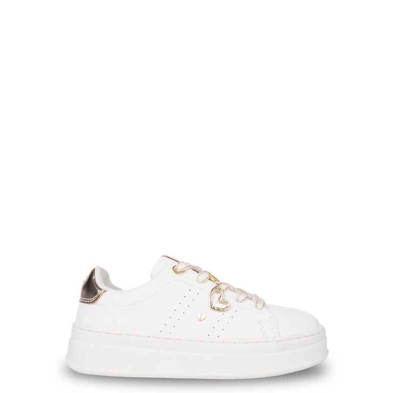 Zapatilla Niña con Cordones y Detalles Dorados Blanco