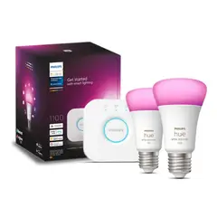 PHILIPS - KIT 2 AMPOLLETAS INTELIGENTES E27 HUE 9W RGB Y LUZ CÁLIDA A LUZ FRÍA + BRIGDE BLANCO (929002468810