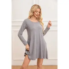 LIKE SHOP - Mini Vestido Corto Mujer Manga Larga Casual Cuello Redondo 2003