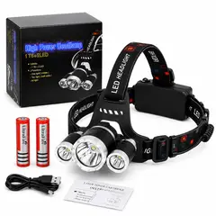 DOPA - Linterna Frontal Minera Led Recargable 3 Focos T6 Alta
