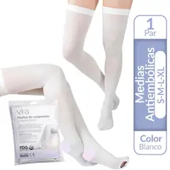 VIRA - Medias Antiembolicas Compresión Talla S M L XL - Blanco - L