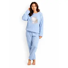MORLAN - Pijama Mujer Plush Trenzado Invierno Set Calido Gatito