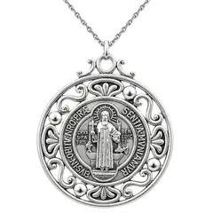 GENERICO - Collar Medalla San Benito de Acero Escudo Espiritual 45 X 40 mms