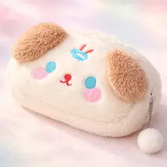 GENERICO - Estuche cosmetiquero de peluche con diseño de perrito kawaii amplio