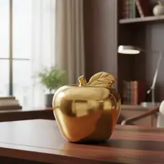 GENERICO - Figura decorativa en forma de manzana con acabado dorado elegante