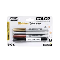 ARTEL - Set de 4 Marcadores Permanentes – 3 Metálicos + 1 Negro Doble Punta