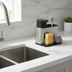GENERICO - Dispensador de jabón para lavar platos con porta esponja integrado y organizador