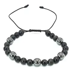 GENERICO - Pulsera de Piedra Natural con Obsidiana Negra y Hematita
