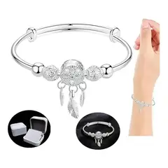 GENERICO - Pulsera de Plata con Atrapasueños y Borla de Plumas para Mujer