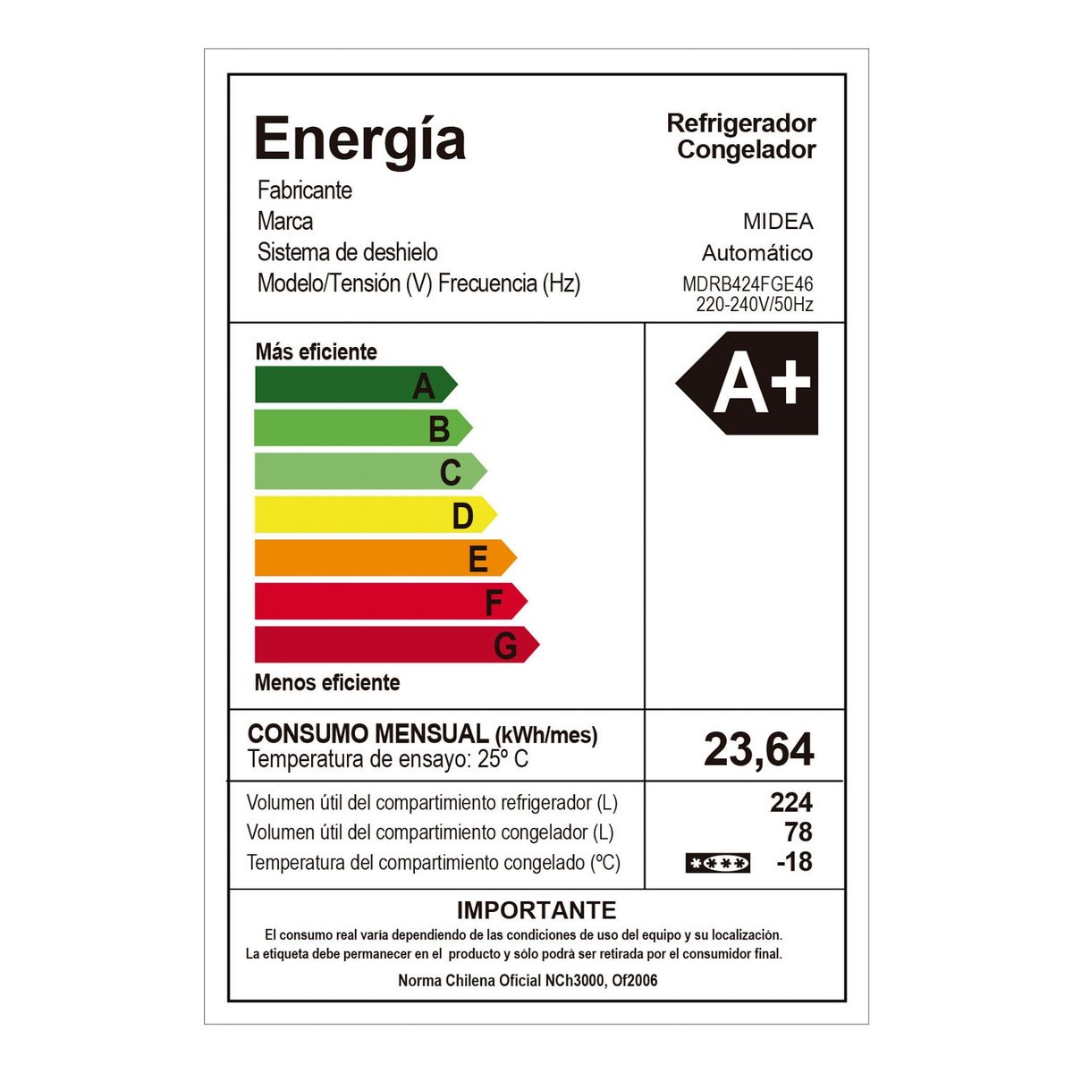 MIDEA - Refrigerador Midea No Frost Bottom Freezer 302 lt MDRB424FGE46