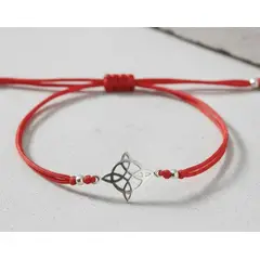 GENERICO - Pulsera de hilo rojo con nudo de protección en plata fina