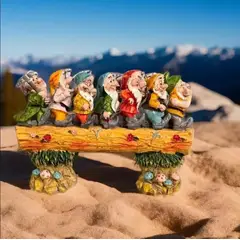 GENERICO - Figura decorativa de jardín con siete enanos en tronco de árbol