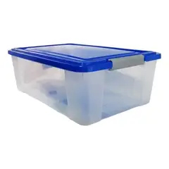 GENERICO - Caja plástica transparente con tapa capacidad 37 litros para almacenamiento