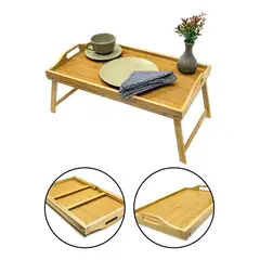 GENERICO - Bandeja de desayuno de bambú con patas plegables para cama
