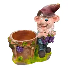 GENERICO - Figura decorativa de gnomo con macetero y uvas para jardín