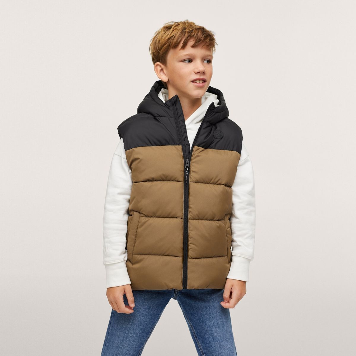 MANGO KIDS - Parka Acolchada Sin Mangas Gorro Niño