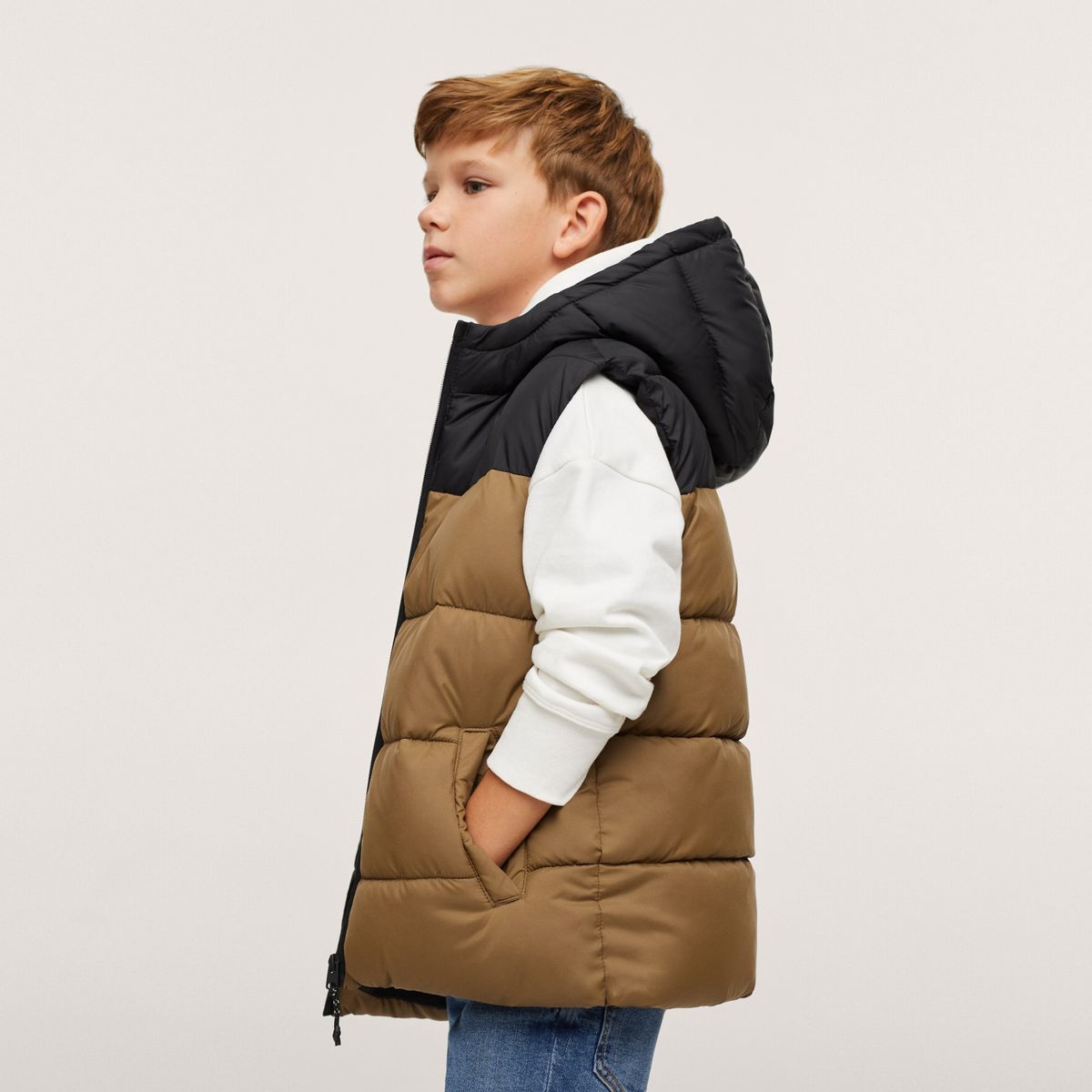 MANGO KIDS - Parka Acolchada Sin Mangas Gorro Niño