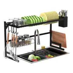 GENERICO - Escurridor colgante para platos y tazas de 85 cm con organizador