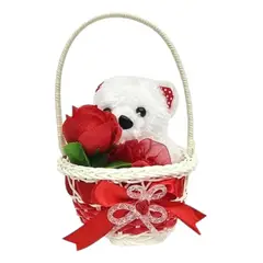 GENERICO - Cesta decorativa con oso de peluche y rosa de 20 cm para San Valentín