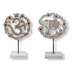 GENERICO - Figura decorativa elefante con símbolo Om en pedestal elegante