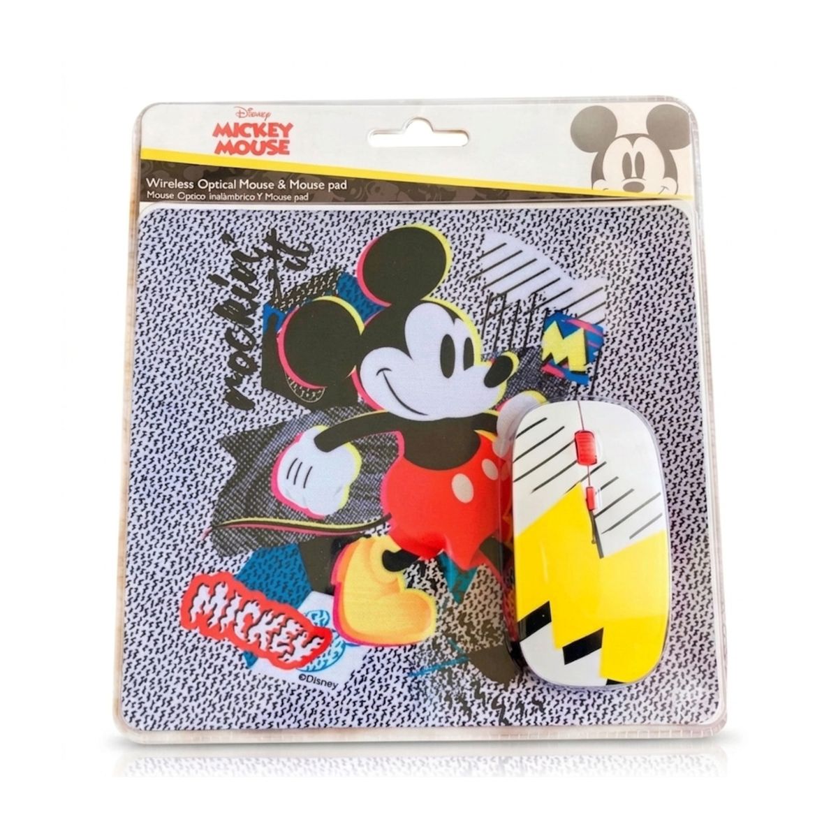 DISNEY - Kit Mouse Inalámbrico + Mousepad Disney Mickey  Diseño Divertido y Conexión Sin Cables