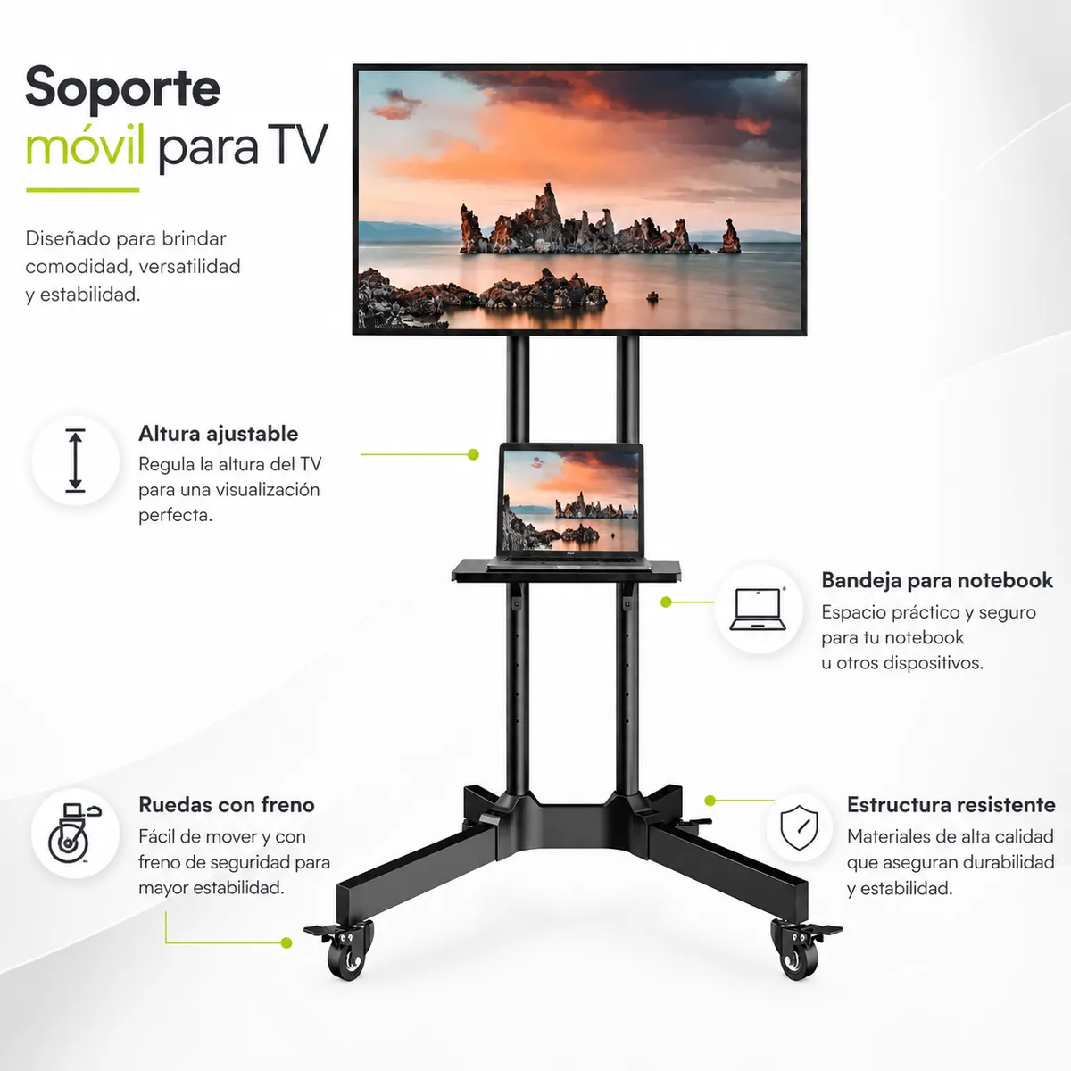 DOPA - Soporte de TV con Ruedas 32 a 70 Pedestal Soporte Movil 1500