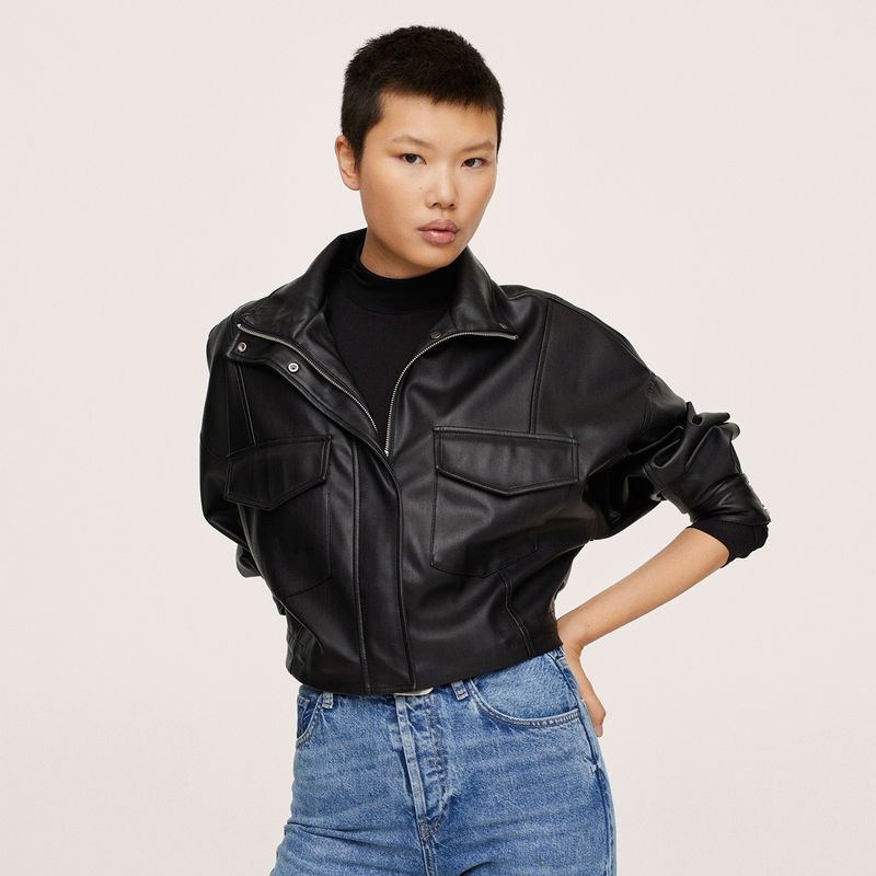 MANGO - Chaqueta Efecto Piel Corta Bohemian Mujer