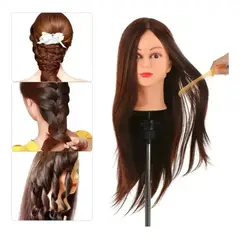 GENERICO - Cabeza De Peluqueria Tecnica Pelo Natural Marrón Oscuro