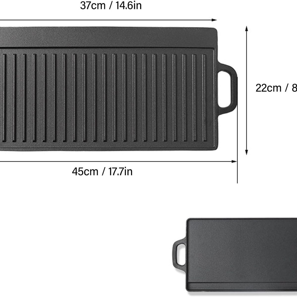 BLUEDREAMER - Plancha reversible de hierro fundido de 46 x 22 cm para barbacoa, cocina, parrilla