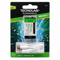 TECNOLAB - Pila Recargable 9V 1000mAh USB-C TL-828
