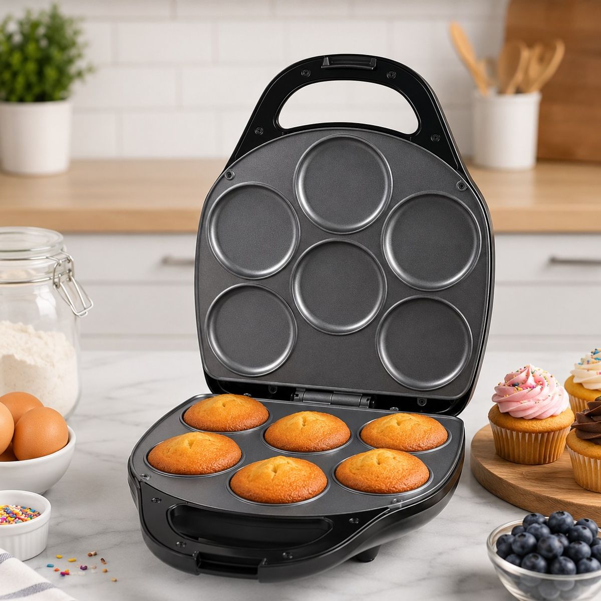 ACKILISS - Maquina De Muffins Arepas Tostador Multiuso Antiadherente 1400W 6 cavidades Marca Ackiliss