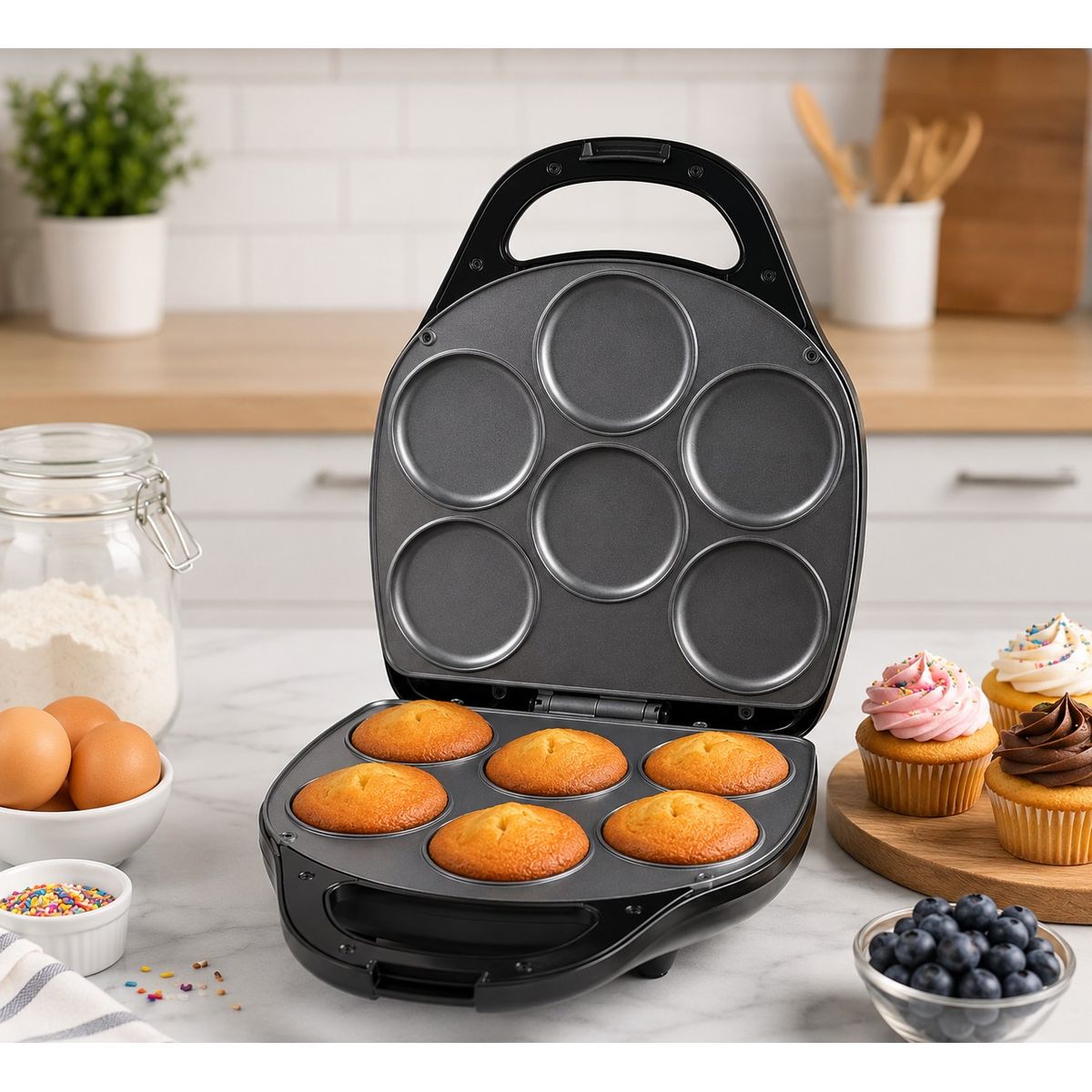 ACKILISS - Maquina De Muffins Arepas Tostador Multiuso Antiadherente 1400W 6 cavidades Marca Ackiliss