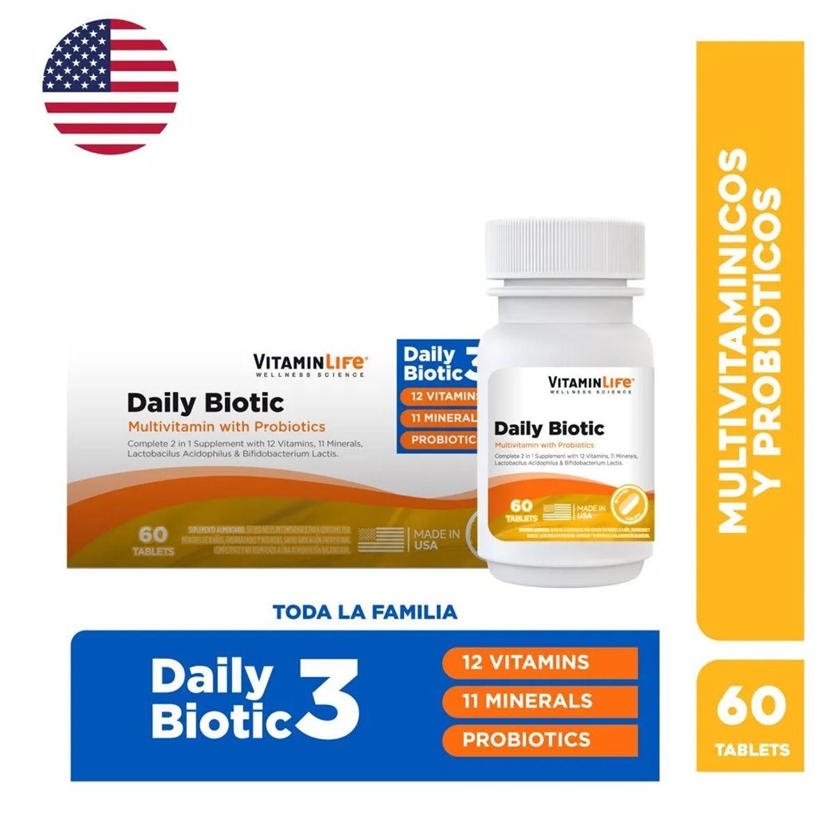 VITAMIN LIFE - Multivitamínico y Probiótico Daily Biotic VitaminLife 60 Tabletas