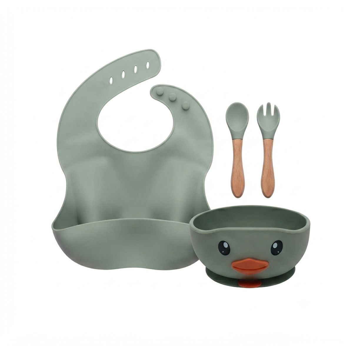 BABYMINE - Set De Alimentación Silicona Bebé 4 Piezas BABYMINE Silicona BPA Free Ventosa Verde
