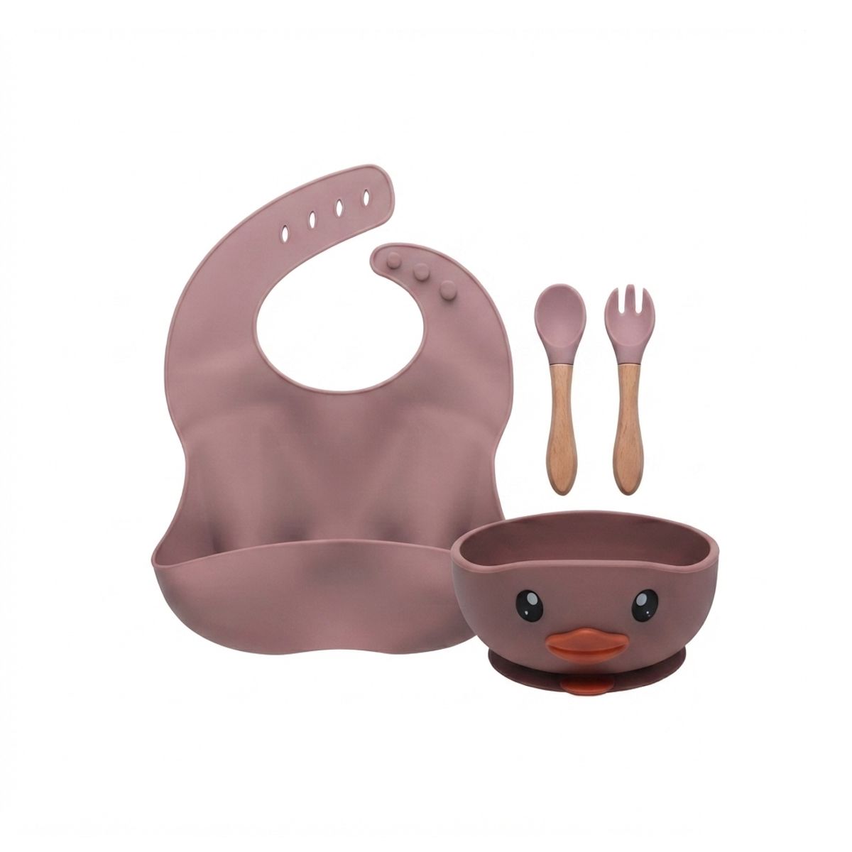 BABYMINE - Set De Alimentación Silicona Bebé 4 Piezas BABYMINE Silicona BPA Free Ventosa Rosado