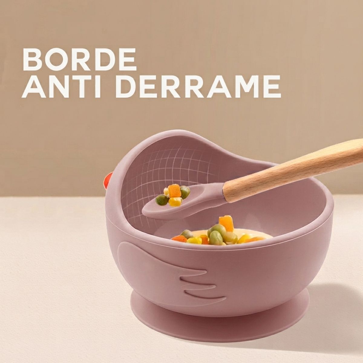 BABYMINE - Set De Alimentación Silicona Bebé 4 Piezas BABYMINE Silicona BPA Free Ventosa Rosado