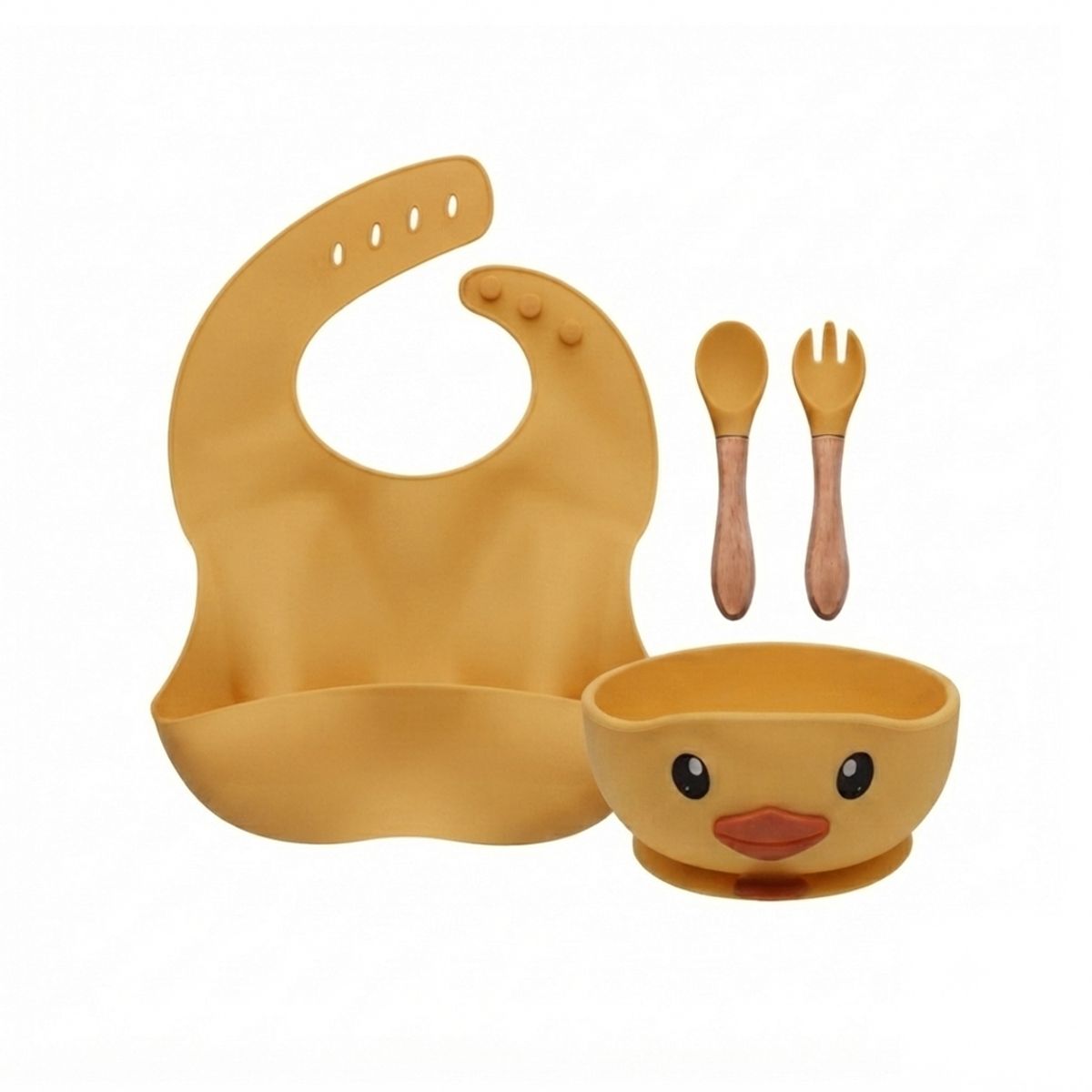 BABYMINE - Set De Alimentación Silicona Bebé 4 Piezas BABYMINE Silicona BPA Free Ventosa Amarillo