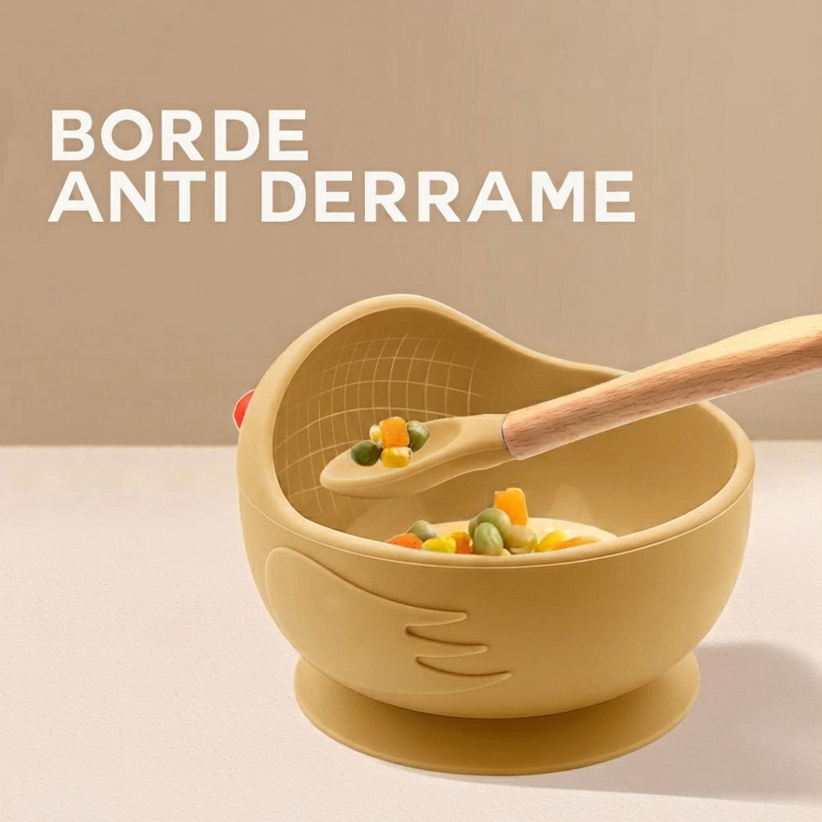 BABYMINE - Set De Alimentación Silicona Bebé 4 Piezas BABYMINE Silicona BPA Free Ventosa Amarillo