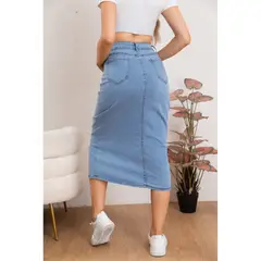 LIKE SHOP - Falda Tubo Larga Mujer Tiro Alto Jeans Elasticada Botones 6008