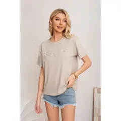LIKE SHOP - Polera Mujer Algodon Manga Corta Oversize Beauty Con Brillo 2011
