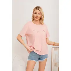 LIKE SHOP - Polera Mujer Algodon Manga Corta Oversize Beauty Con Brillo 2011