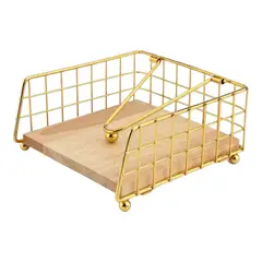 GENERICO - Servilletero De Madera + Metal Cocina Utensilios Servilleta Color Dorado