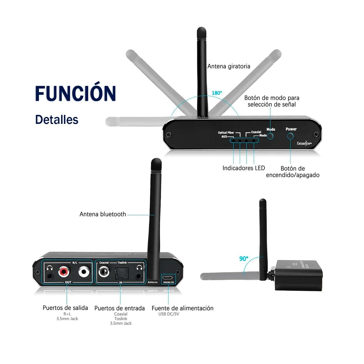 ESHOPANGIE - Receptor Transmisor Bluetooth Y Conversor Digital A Analogo