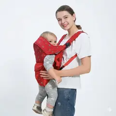GENERICO - Mochila Porta Bebé Ergonómica Ajustable Capucha Roja 6 En 1