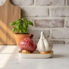 TODOHOGAR SANTIAGO DE CHILE - Set Saleros Diseño Ajo Y Cebolla Sazonador Decorativo Cocina