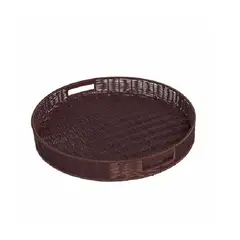 GENERICO - Bandeja Redonda de Rattan Tejida a Mano Color Marrón (35*35*5 cm)